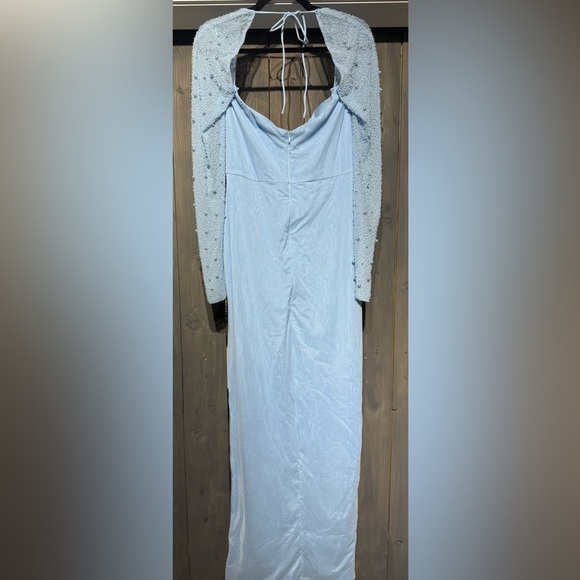 Oh Polly Blue Embellished Pearl Dress with Side Split - Picture 4 of 13